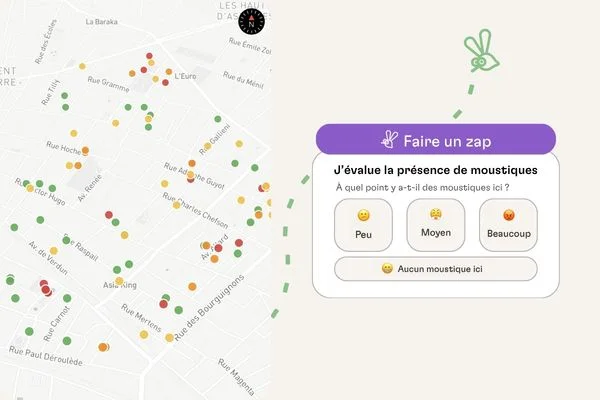 Espace Carte de l'application Zzzapp : ressenti sur la présence des moustiques